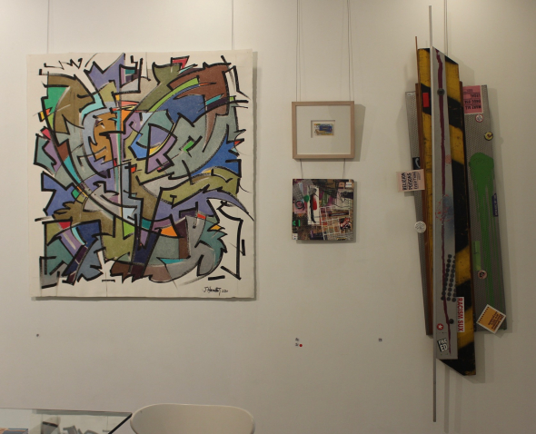 Exuberance, two small collage works and Stop.Art.Think