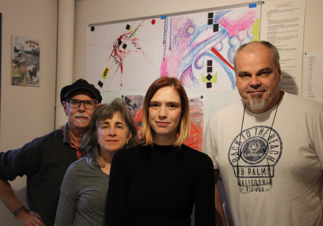 Me with my three students in the design room